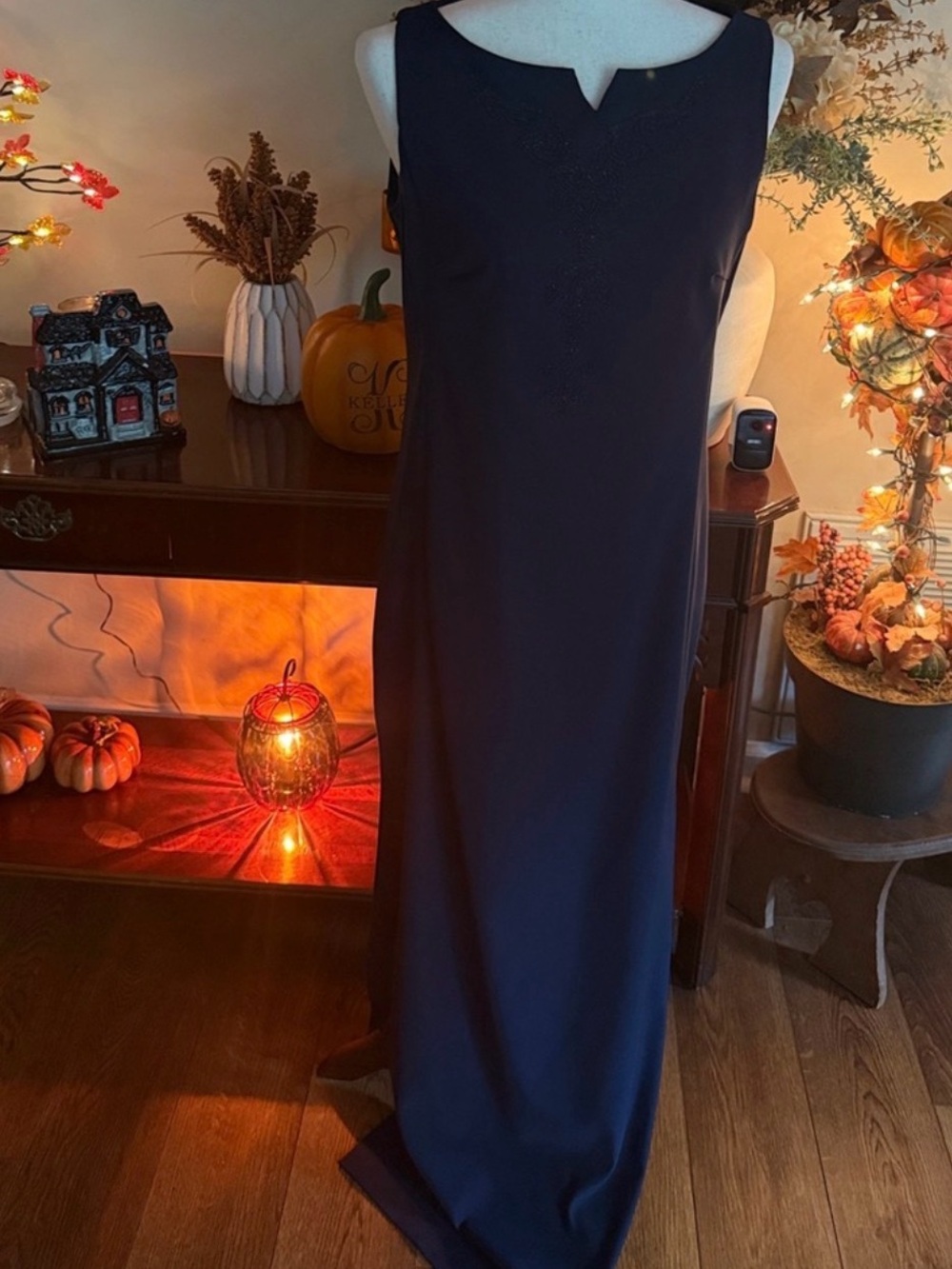 Rampage Navy Blue Beaded Embellished Sleeveless Maxi Dress Size 9 Formal Evening